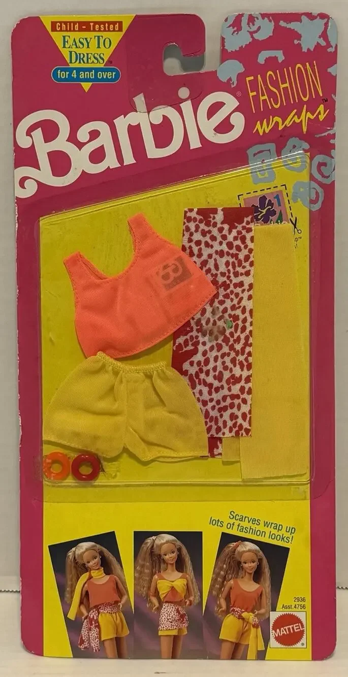 Vintage 1991 Barbie Fashion Wraps 2936 Red Orange Yellow NOS FREE SHIPPING